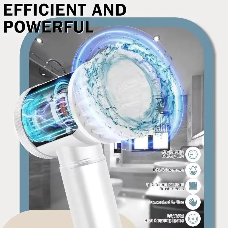 Electric Spin Scrubber – Power Bathroom Cleaning Brush with 5 Replaceable Brush Heads