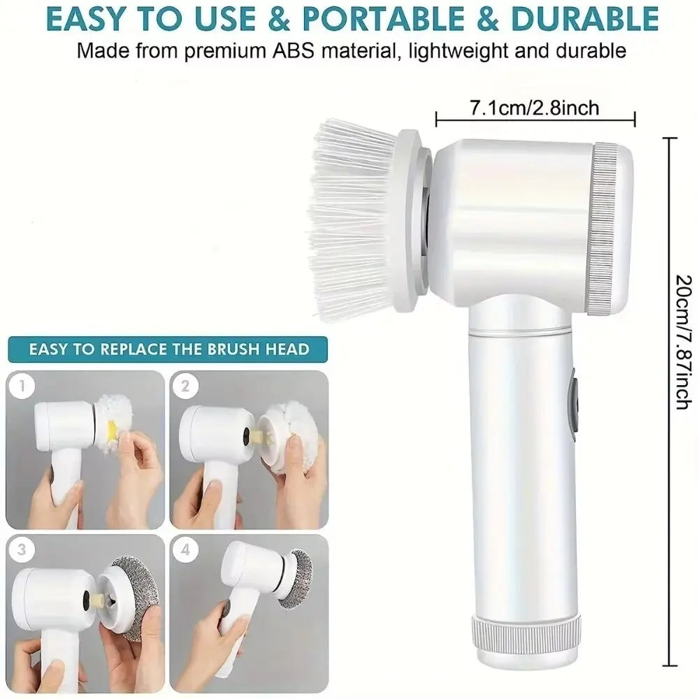Electric Spin Scrubber – Power Bathroom Cleaning Brush with 5 Replaceable Brush Heads