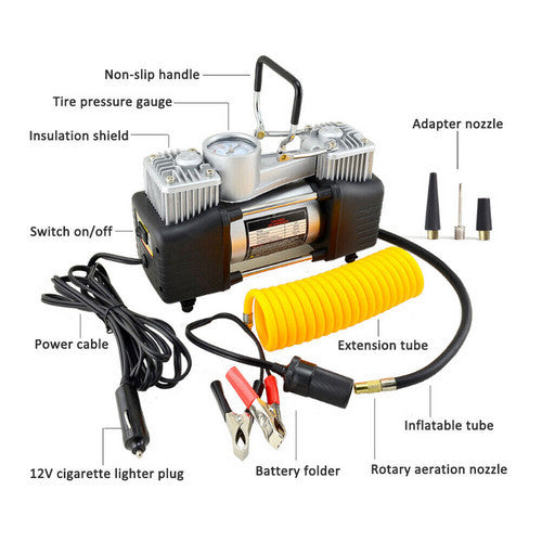 112V Heavy Duty Twin Cylinder Air Compressor – 150PSI Portable Tire Inflator with Carry Bag | Infinity Bazaar