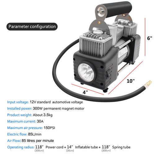 112V Heavy Duty Twin Cylinder Air Compressor – 150PSI Portable Tire Inflator with Carry Bag | Infinity Bazaar