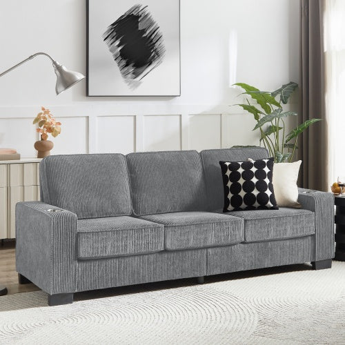 83.86" Modern 3-Seater Corduroy Fabric Sofa with Cup Holders – Compressed Living Room Couch for Home, Office, or Bedroom | Infinity Bazaar