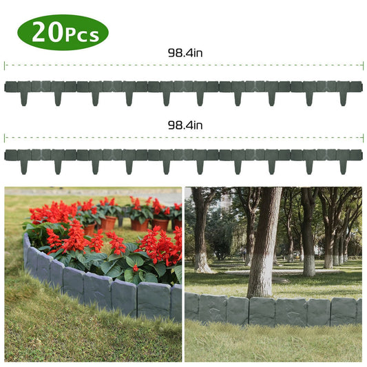 20-Piece Plastic Lawn Edging Kit – 16ft Weather-Resistant Garden Border with Cobbled Stone Look | Infinity Bazaar