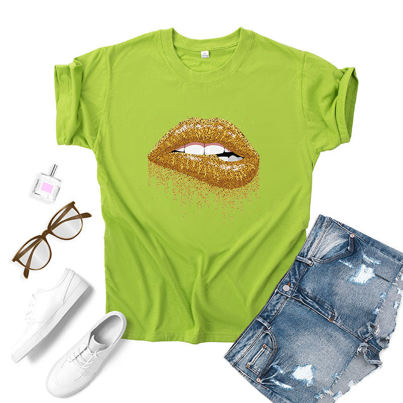 Lip print lost in gold short sleeves