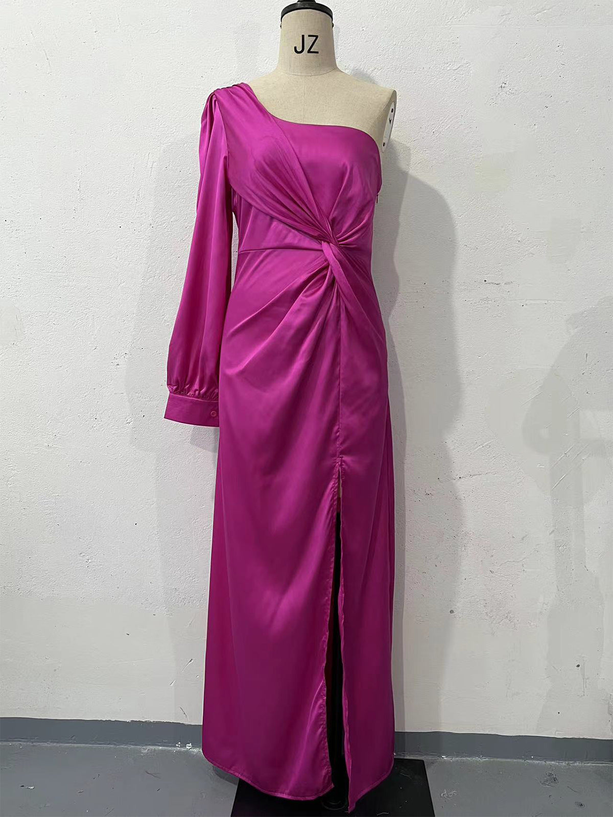 One-Shoulder Split Party Dress – Long-Sleeved Slim Fit | Infinity Bazaar