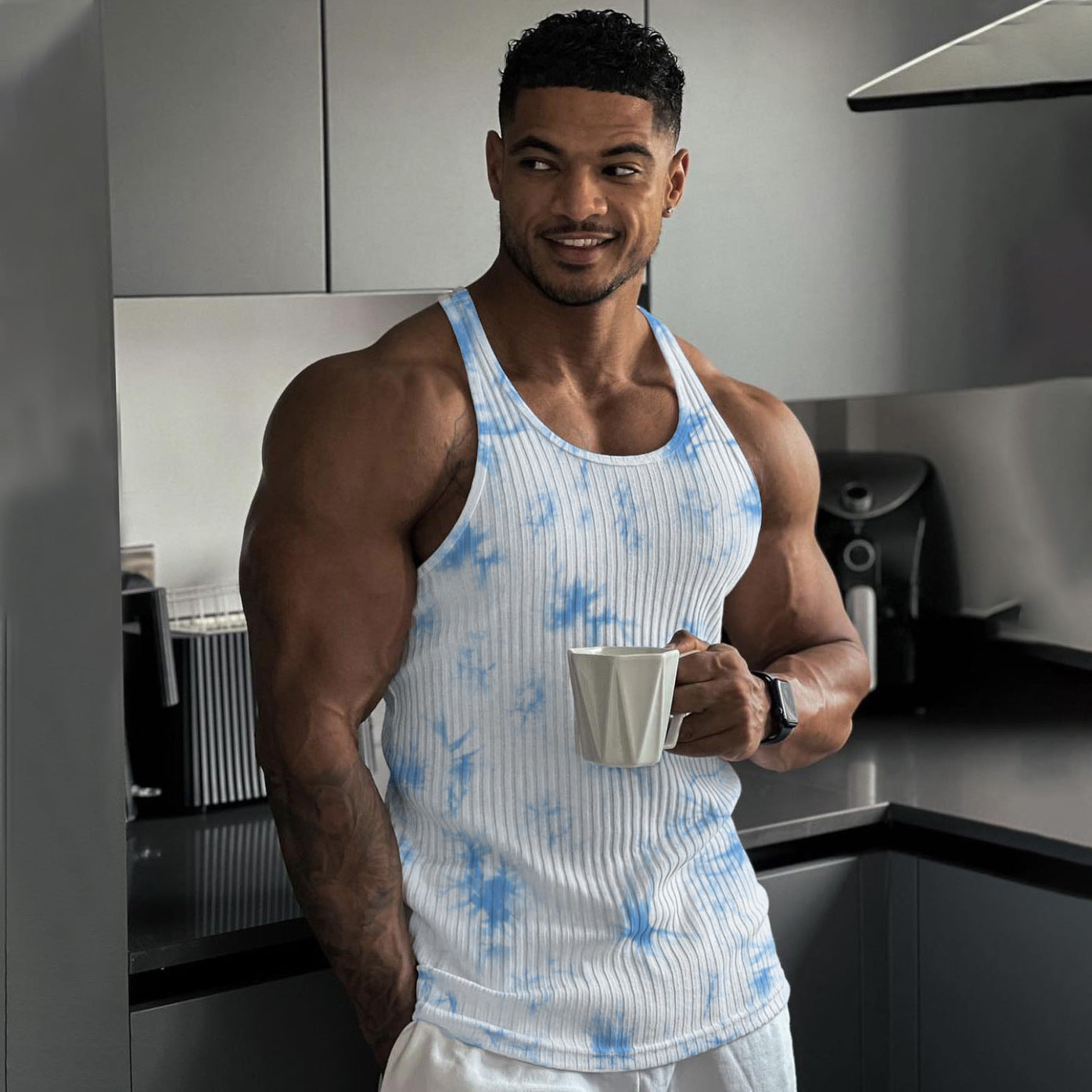 Knitted Vertical Stripes Fitness Sports Slim-fitting Vest