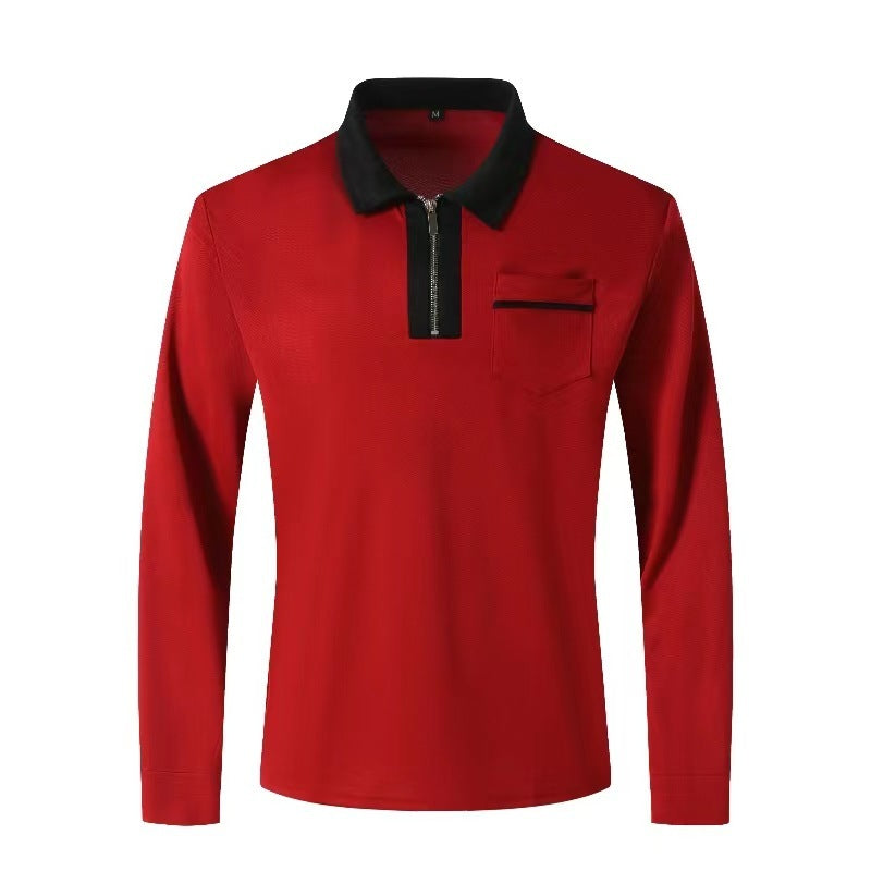 Autumn & Spring Mens Long Sleeve Zipper Polo Shirts