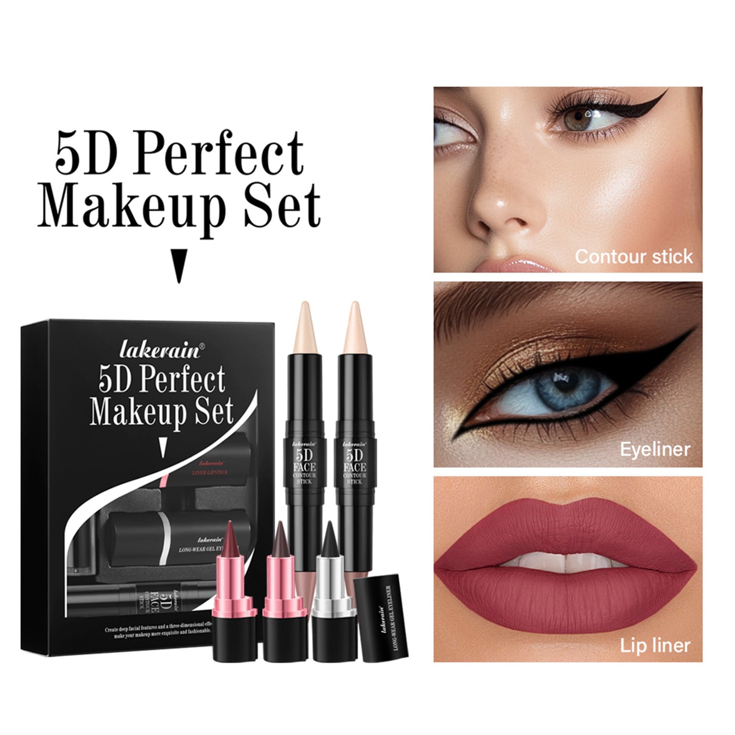 5-Piece Eyeliner & Lip Liner Contour Stick Set – 5D Face Makeup Kit for Eyes, Lips & Cheeks | Festival Edition | Infinity Bazaar