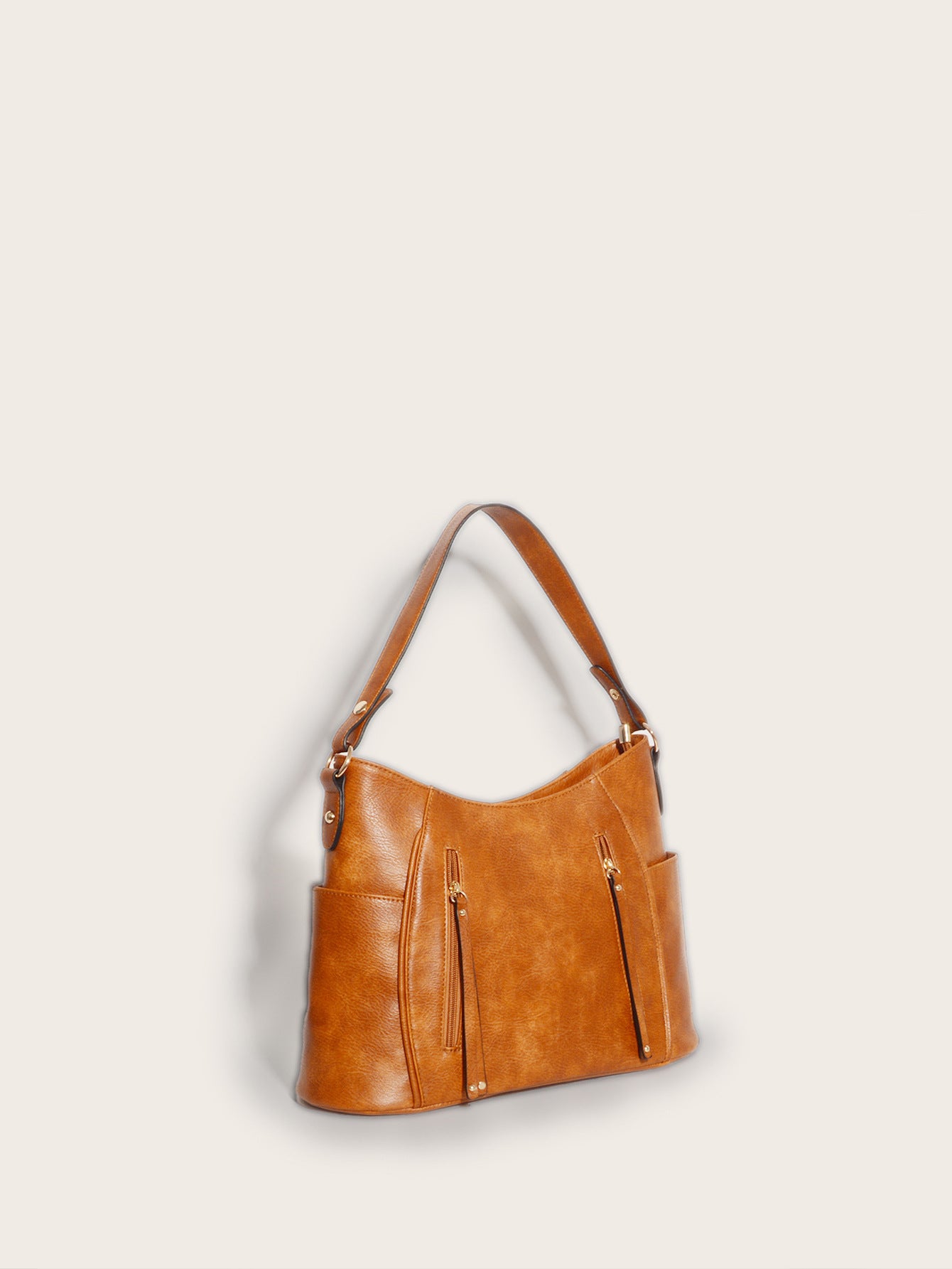 Retro Double Zipper Tassel Shoulder Bag for Women | Embossed PU Leather, Cylinder Shape, European-American Style | PG-275 Brown / Gray | Infinity Bazaar