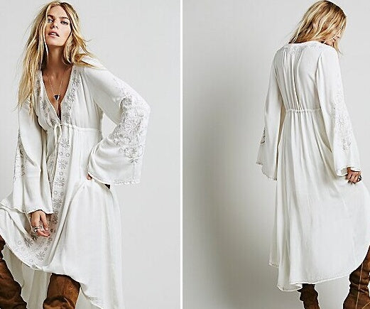 Long sleeve V-neck embroidered dress