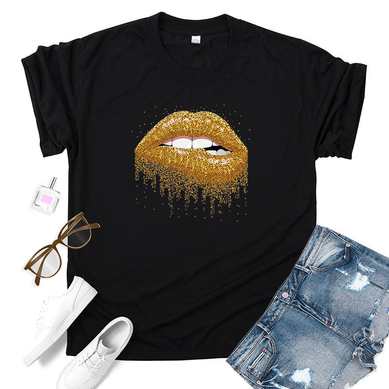 Lip print lost in gold short sleeves