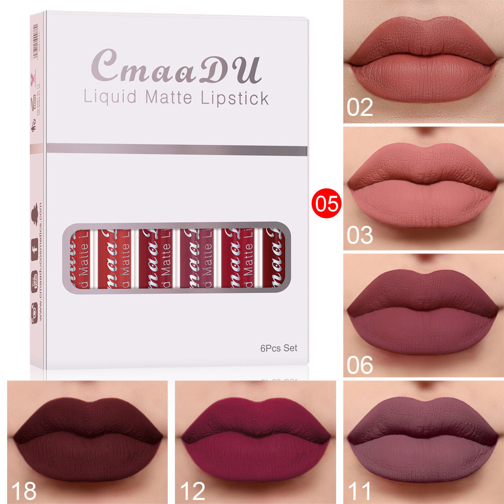 6-Box Matte Waterproof Lip Gloss Set – Long-Lasting, Non-Stick Cup, Multivitamin-Infused Liquid Lipsticks | Infinity Bazaar