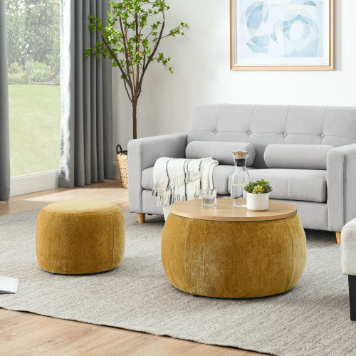 Circular Ottoman Storage Footstool 2-in-1 Function