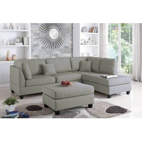 3-PC Sectional Sofa Set in Gray – Linen-Like Polyfiber Upholstery | Modern Living Room Fabric Couch | Infinity Bazaar