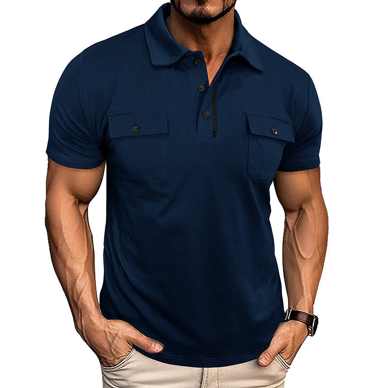 Summer Lapel Button Polo Shirt With Pockets - Outdoor Fashion Short Sleeve Tops For Men
