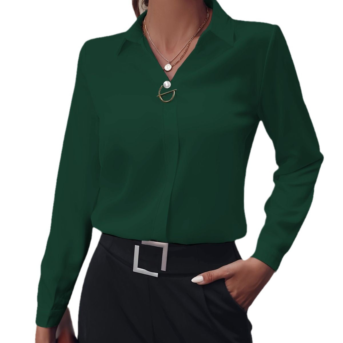 Women's Shirt Versatile Simple Solid Color Long Sleeve Mid-length Plus Size