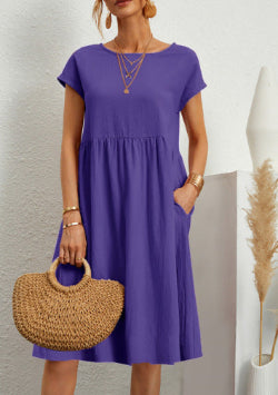 Women's Cotton A-Line Dress – Round Neck Casual Skirt Dress | Infinity Bazaar