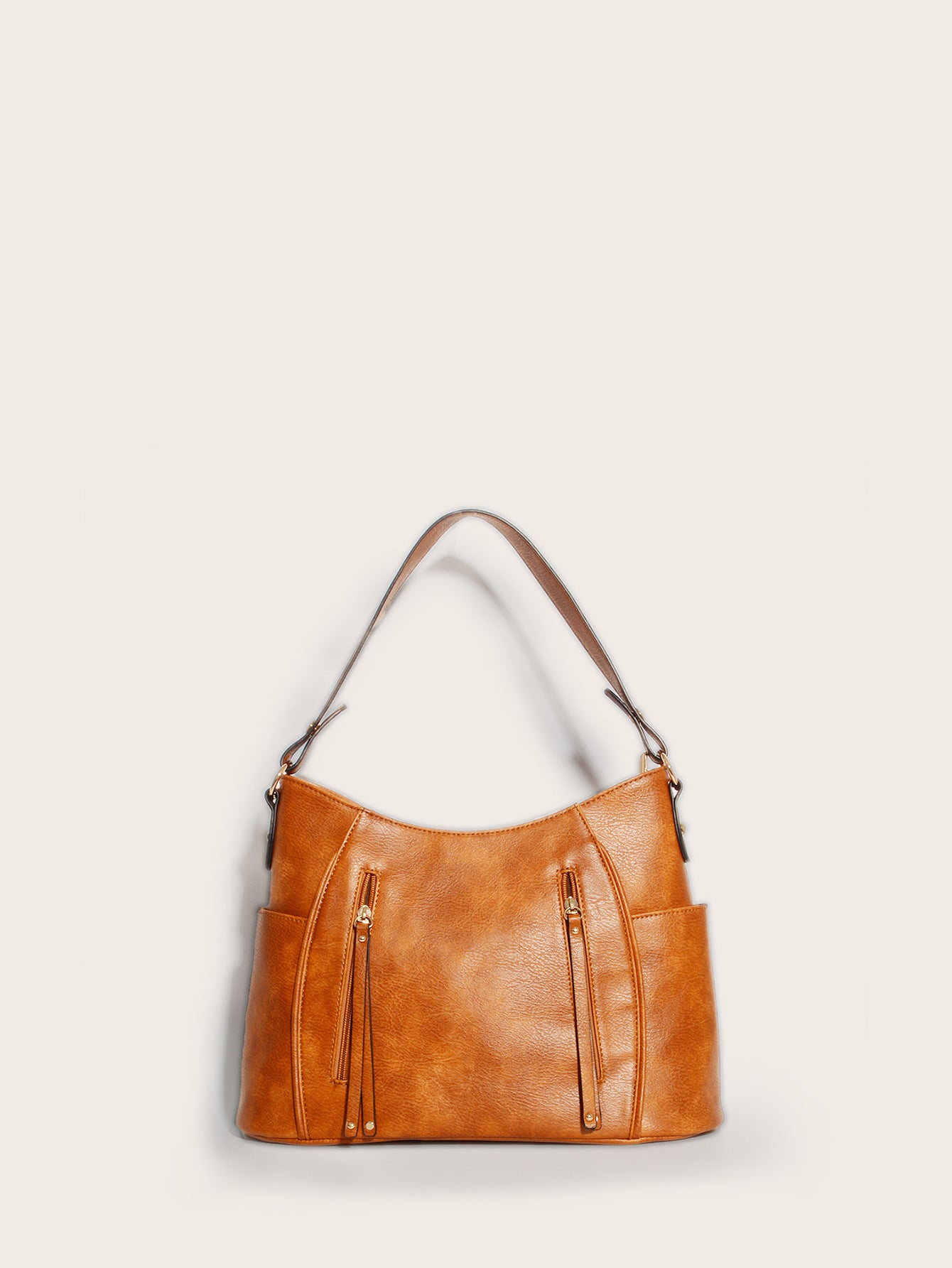Retro Double Zipper Tassel Shoulder Bag for Women | Embossed PU Leather, Cylinder Shape, European-American Style | PG-275 Brown / Gray | Infinity Bazaar