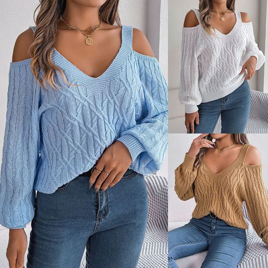 Twist Off-the-shoulder Lantern Women's Sleeve Sweaters