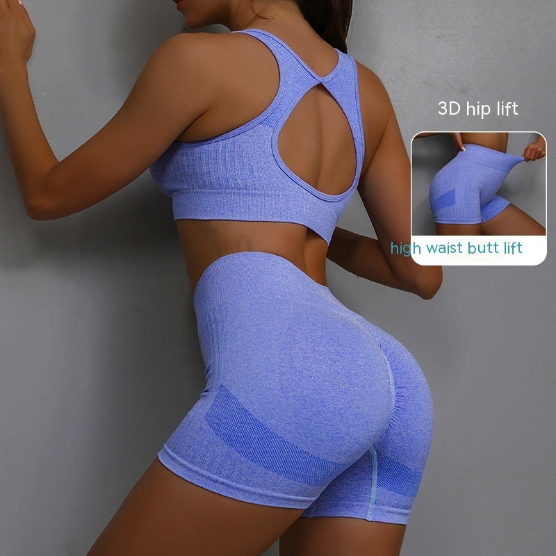2PCS Women’s Sports Fitness Yoga Suit – Hollow-Out Back Bra & Hip-Lifting Shorts Set | Infinity Bazaar