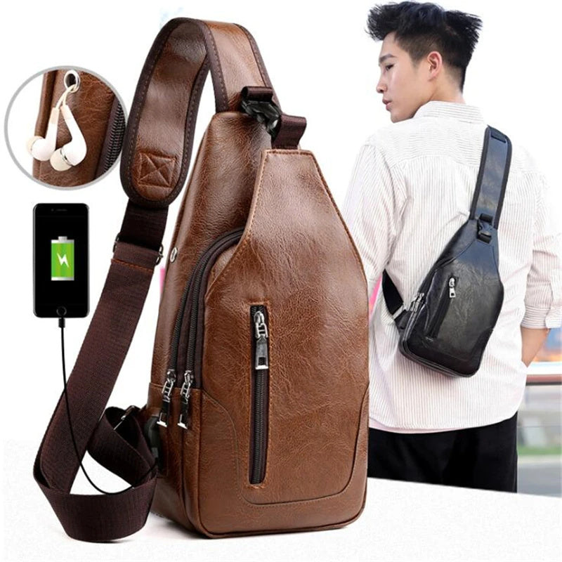 Men's Luxury Leather Messenger Crossbody bag