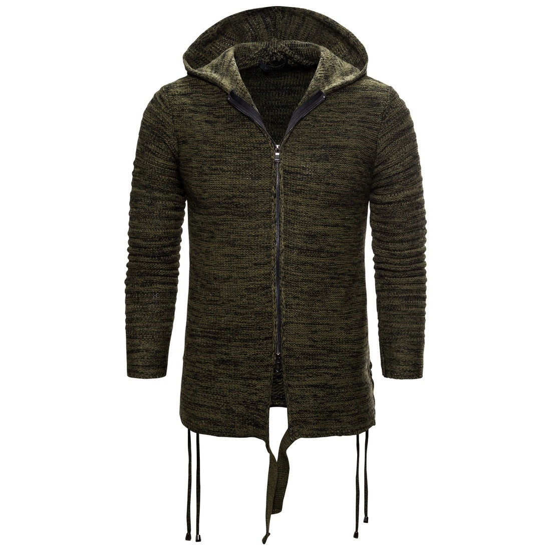Fashion Slim Solid Color Men's Sweater Hooded Zipper Plus Size Sweater