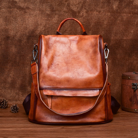 Genuine Cowhide Leather Anti Theft Travel Backpack