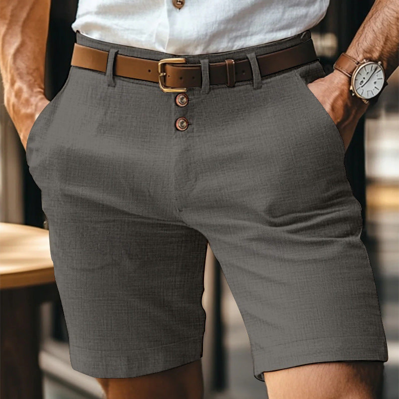 Men's Linen Spring & Summer Solid Color Buttons Casual Shorts