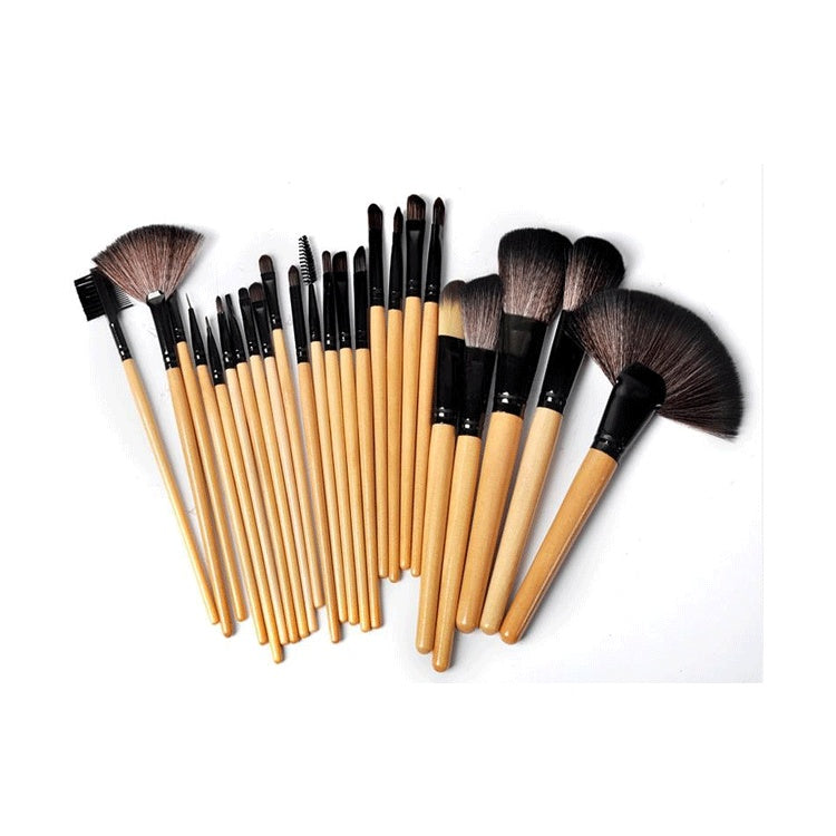 24-Piece Professional Makeup Brush Set – Long Wooden Handle with Soft Synthetic Bristles & PU Brush Roll | Infinity Bazaar
