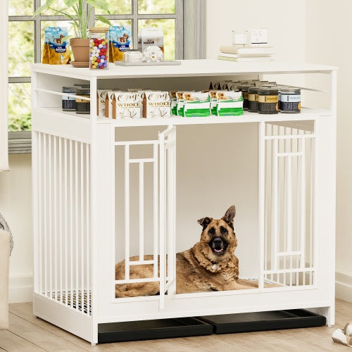 43.3" Wooden Dog Crate Furniture with Divider – Heavy-Duty Double Door Kennel with 3-Drawer Storage, Side Table Style| Infinity Bazaar