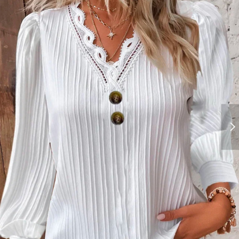 Women's Long-sleeved V-neck Top