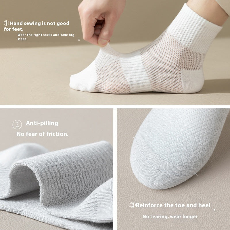 Pure Cotton Breathable Mesh Short Socks Men's Deodorant And Sweat-absorbing Summer Antibacterial