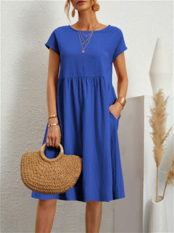 Women's Cotton A-Line Dress – Round Neck Casual Skirt Dress | Infinity Bazaar