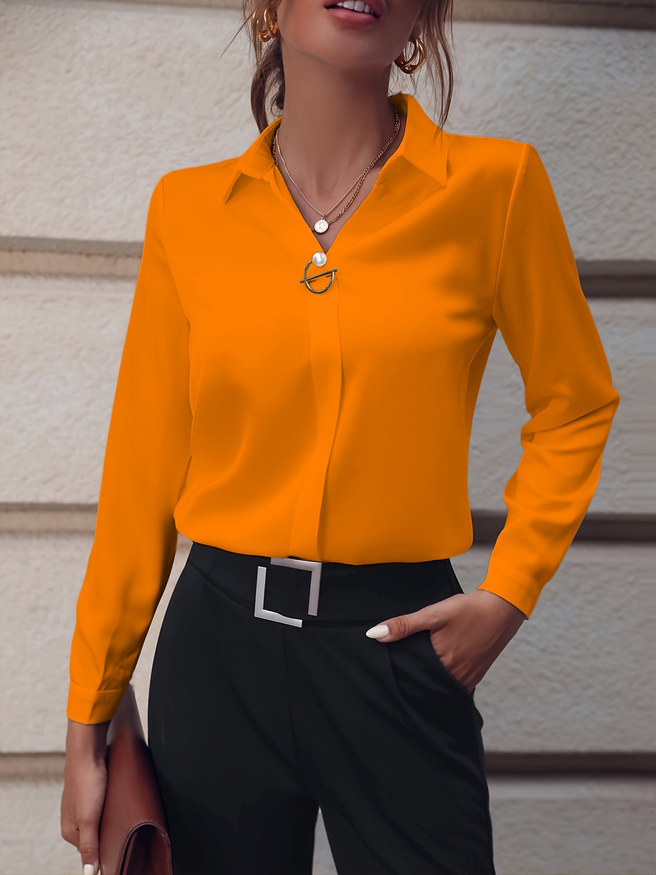 Women's Shirt Versatile Simple Solid Color Long Sleeve Mid-length Plus Size
