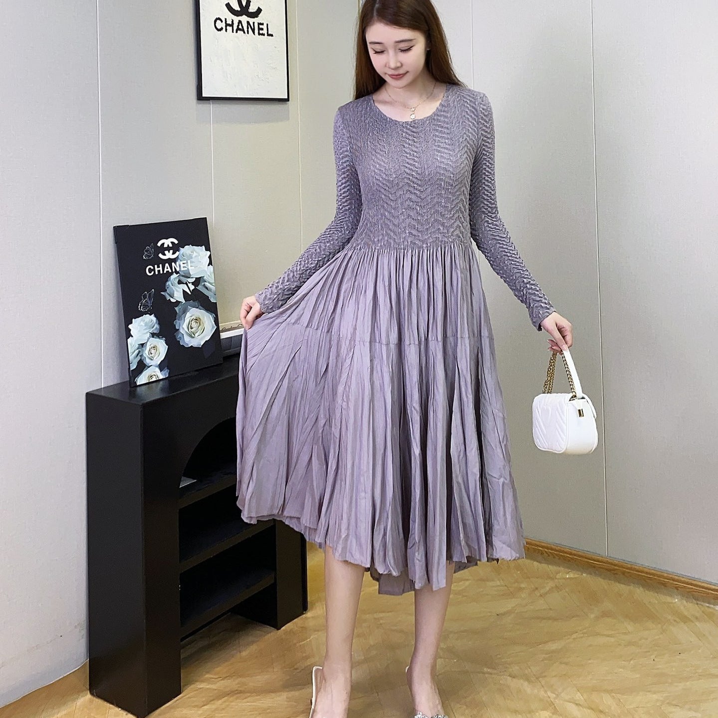 Slim-fit Slimming Elegant Pleated A- Line Dress Women