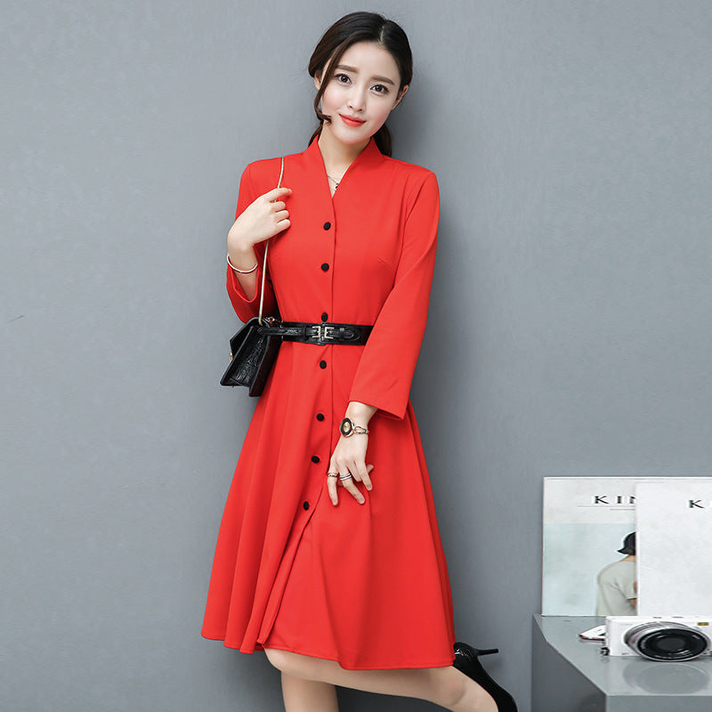 Women’s Long-Sleeved Brocade Cotton Dress – 3/4 Sleeve Spring & Autumn Wear | Infinity Bazaar