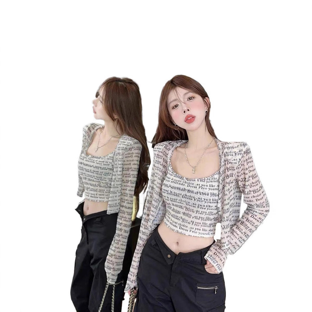 Autumn Long Sleeve Cardigan Thin Top Two-piece Suit