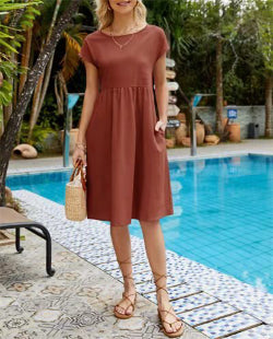 Women's Cotton A-Line Dress – Round Neck Casual Skirt Dress | Infinity Bazaar