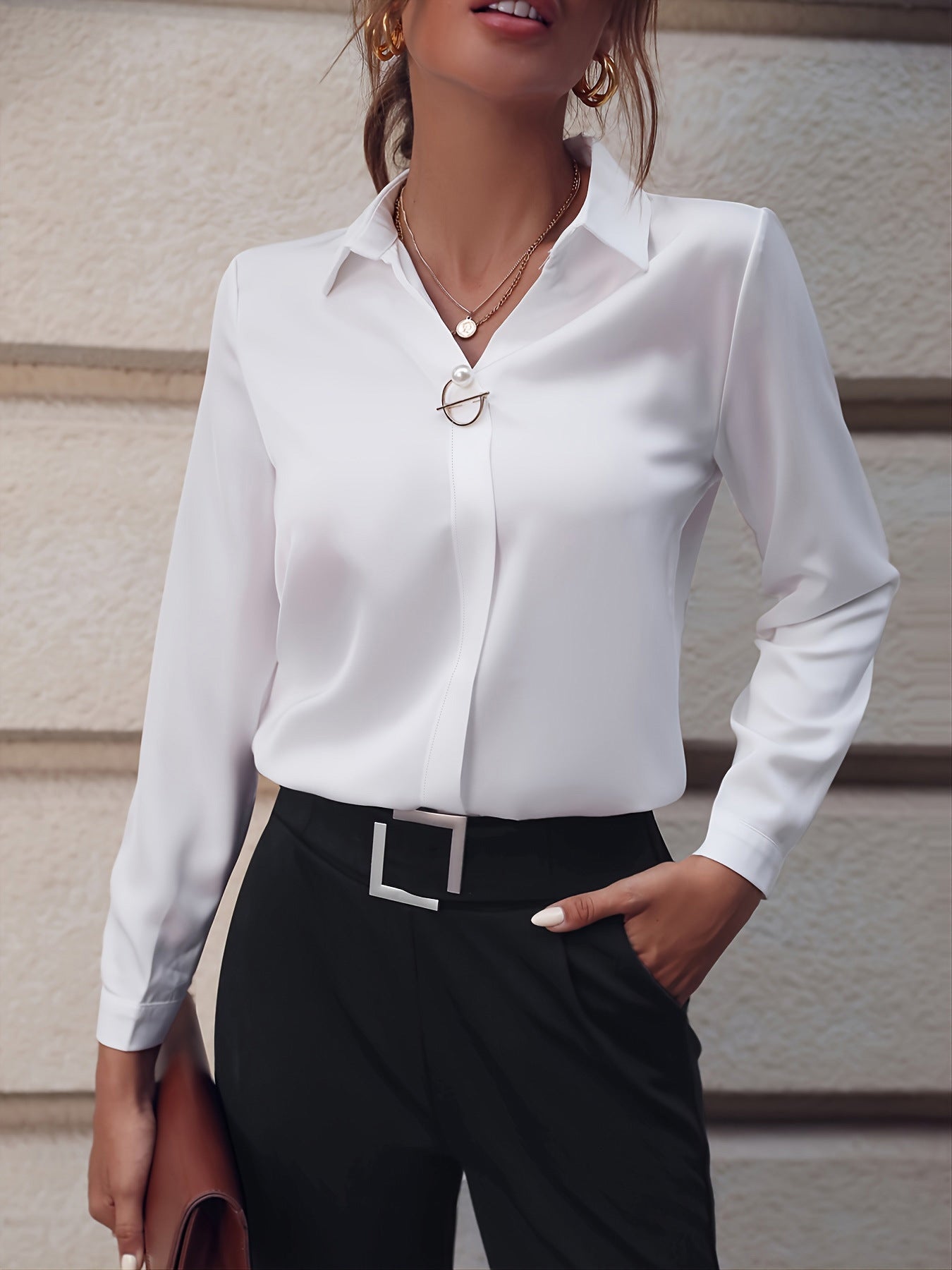 Women's Shirt Versatile Simple Solid Color Long Sleeve Mid-length Plus Size