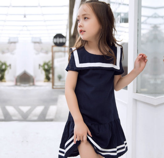 Girls Clothes Summer Kids Dress For Girl Uniform Short Sleeve Girl Dress Cotton Toddler Fashion Brand New