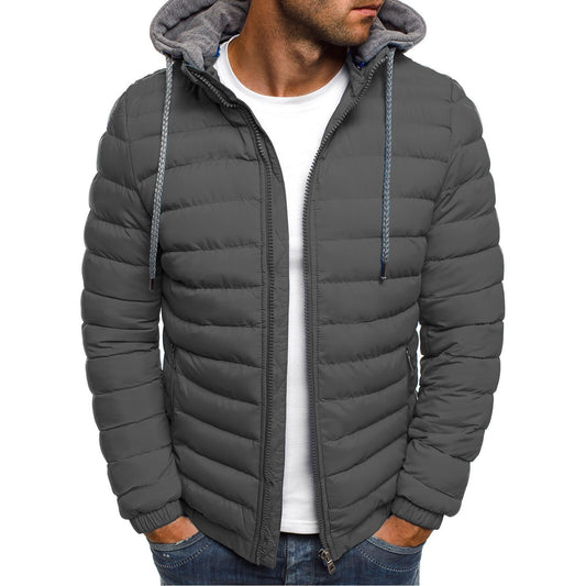 Pure Color Cardigan Hooded Cotton Jacket