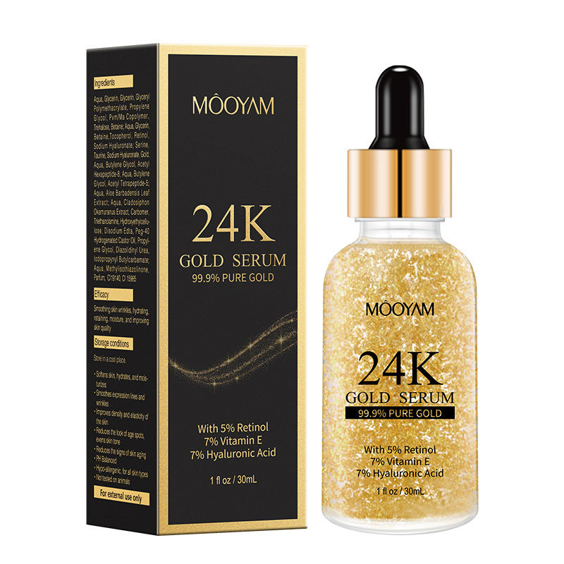 24K Gold Foil Face Serum – 30mL Vitamin E & Retinol Anti-Wrinkle Lifting Essence for All Skin Types | Infinity Bazaar