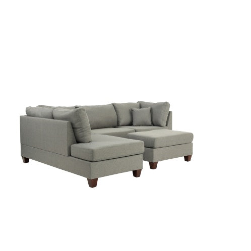 3-PC Sectional Sofa Set in Gray – Linen-Like Polyfiber Upholstery | Modern Living Room Fabric Couch | Infinity Bazaar