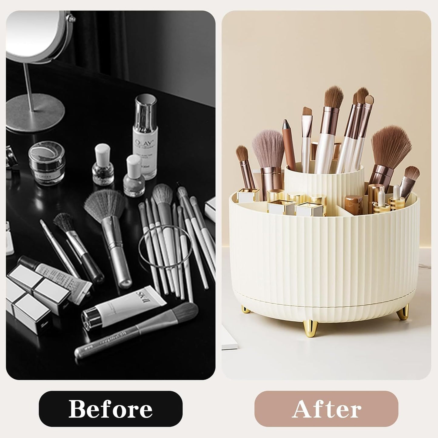360° Rotating Makeup Brush Holder – Large-Capacity Acrylic Cosmetic Organizer for Brushes, Lipsticks, Eyebrow Pencils & Jewelry | Infinity Bazaar