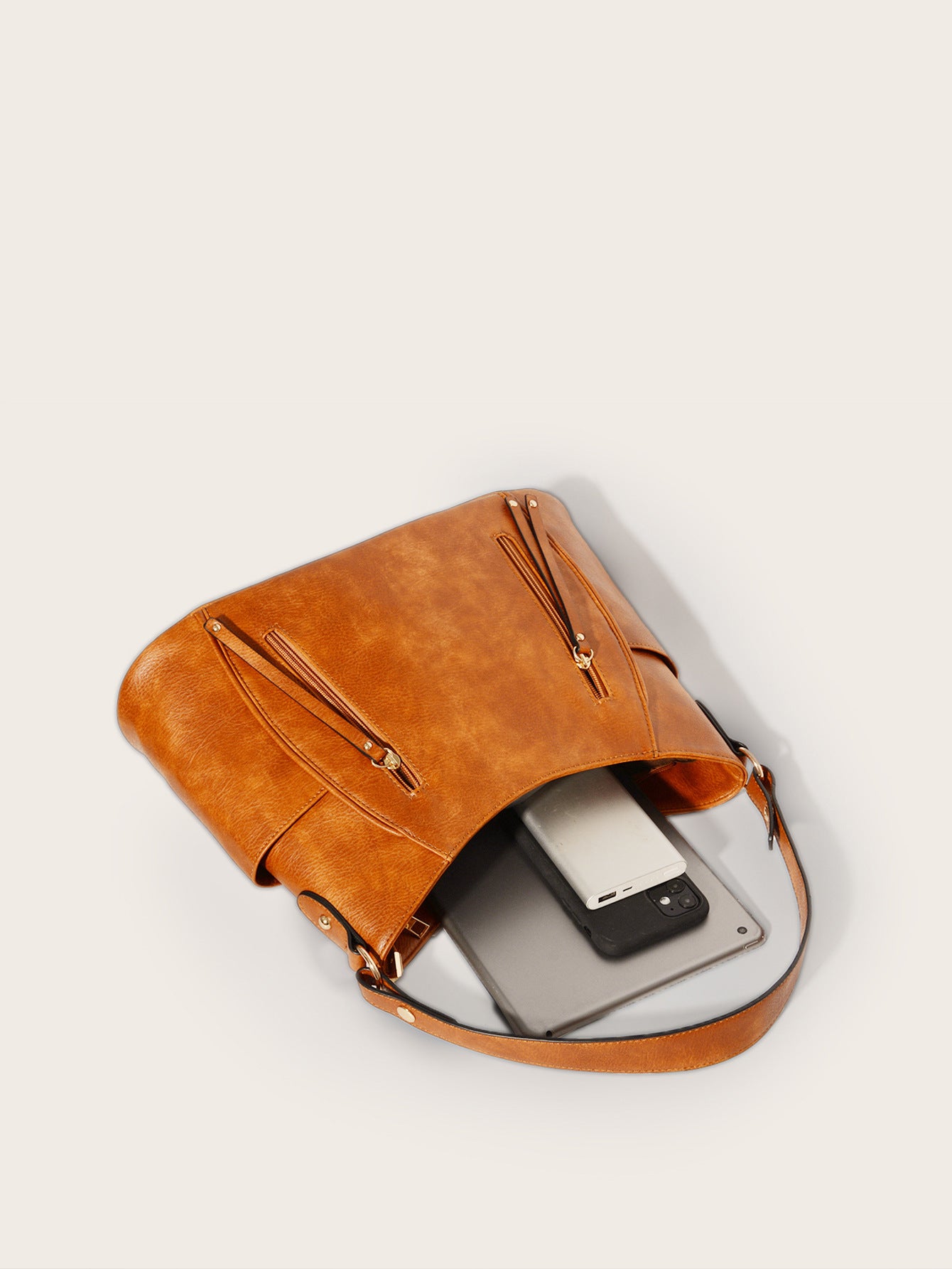 Retro Double Zipper Tassel Shoulder Bag for Women | Embossed PU Leather, Cylinder Shape, European-American Style | PG-275 Brown / Gray | Infinity Bazaar