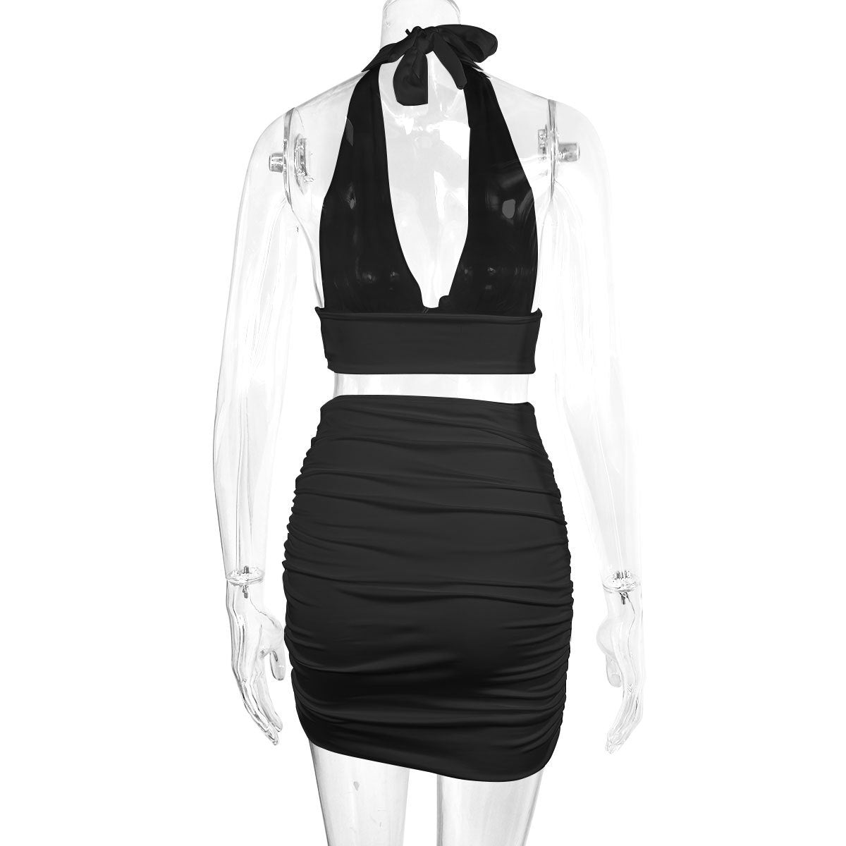 2pcs Women's Halter Lace-Up Top & Pleated Skirt Set – Sleeveless Hip-Covering Dress Suit in Multiple Colors | Infinity Bazaar