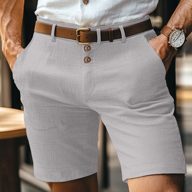 Men's Linen Spring & Summer Solid Color Buttons Casual Shorts