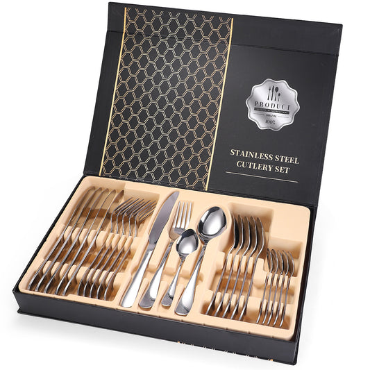 24-Piece Stainless Steel Cutlery Set – 18/10 Dishwasher-Safe Flatware for 6 People | Infinity Bazaar