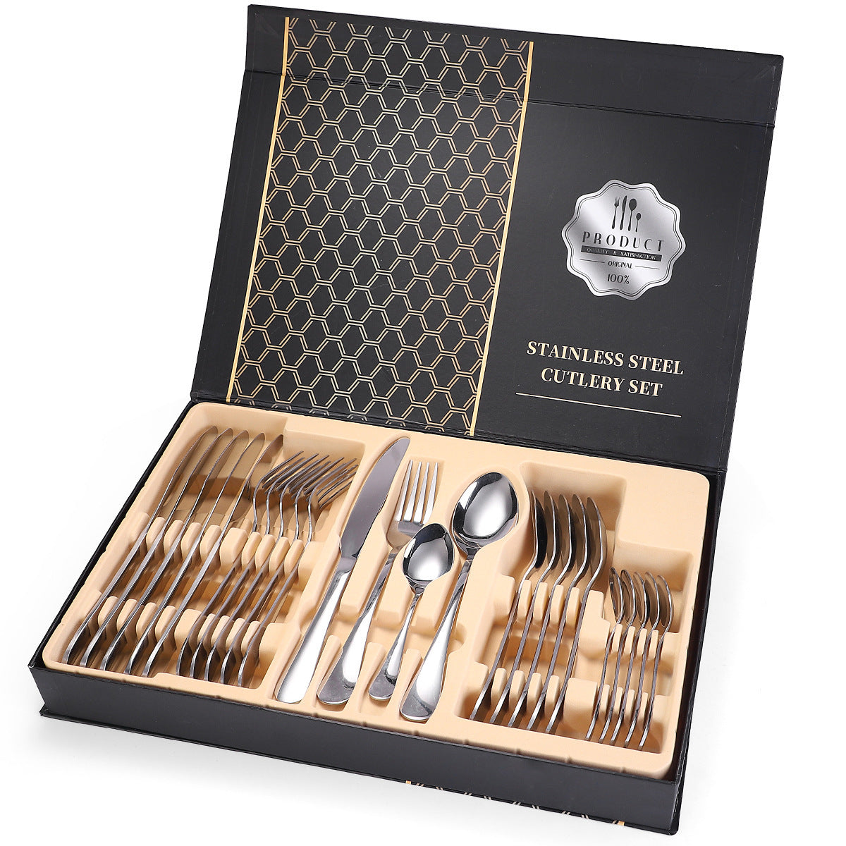 24-Piece Stainless Steel Cutlery Set – 18/10 Dishwasher-Safe Flatware for 6 People | Infinity Bazaar