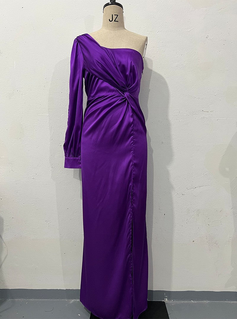 One-Shoulder Split Party Dress – Long-Sleeved Slim Fit | Infinity Bazaar