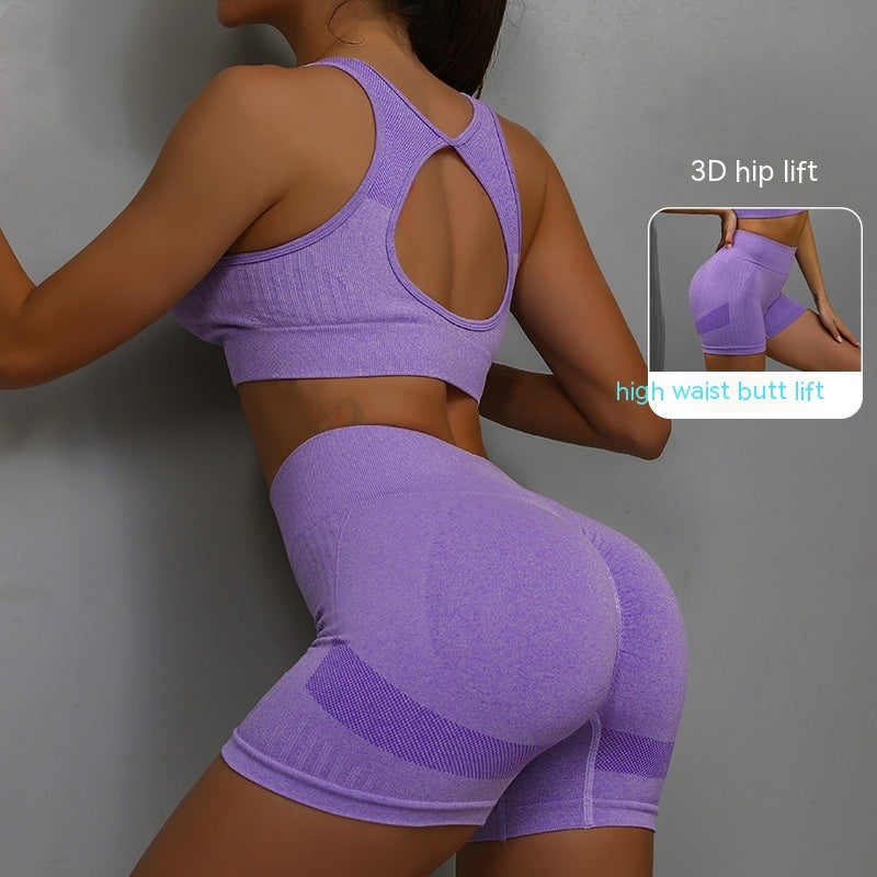2PCS Women’s Sports Fitness Yoga Suit – Hollow-Out Back Bra & Hip-Lifting Shorts Set | Infinity Bazaar